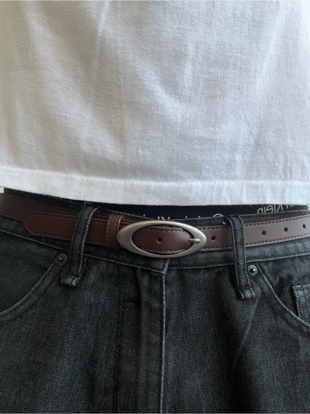 Y2K Oval Belt Brown and Silver